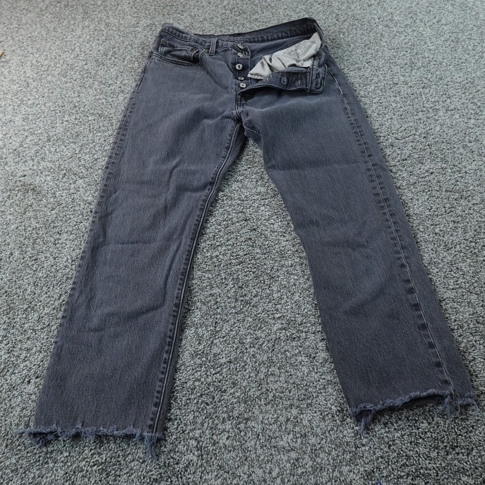 Levis Jeans Womens 30 Gray Black Denim Pants 501 Button Fly Straight Stretch Mom